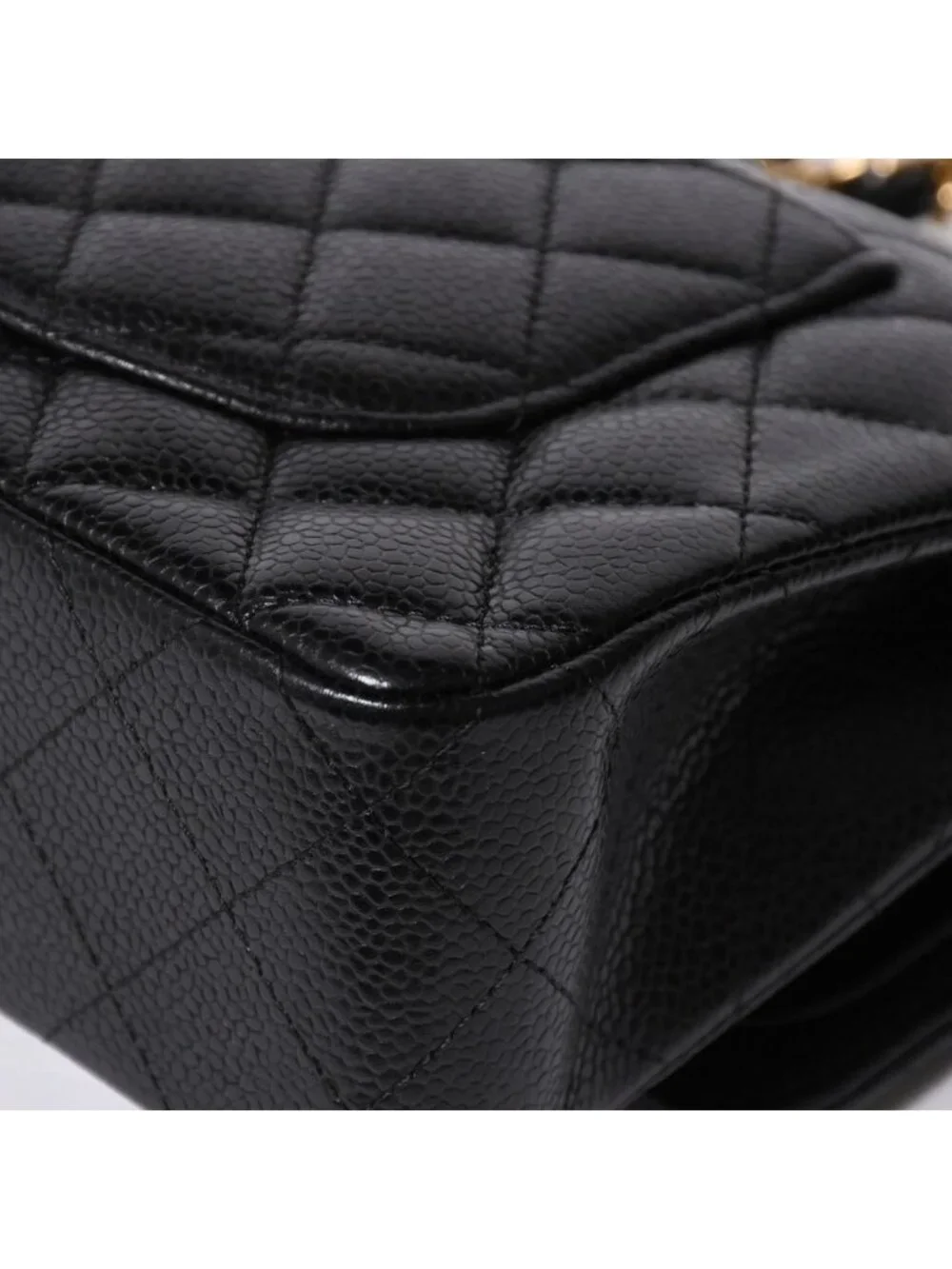 Chanel Quilted 23 Double Flap Chain Shoulder Bag CC Logo Caviar Leather Black